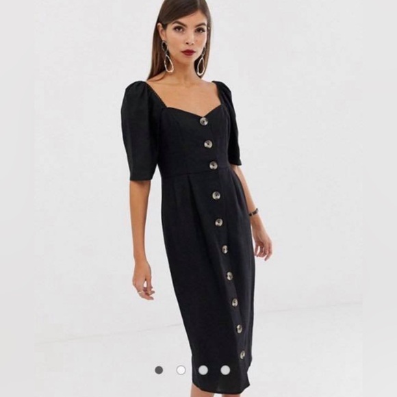 ASOS Black Linen Button Midi Dress - UK 8 - Picture 2 of 3